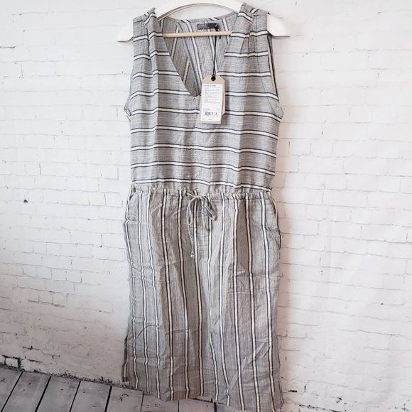 Prana Ecotropics Dress Size S Womens 100% Organic Cotton Stripe Midi Boho New - Picture 4 of 12